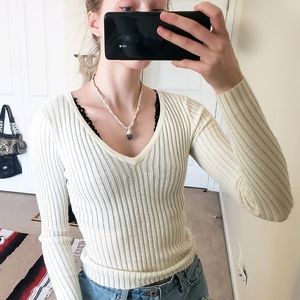 Cream Ribbed Long Sleeve